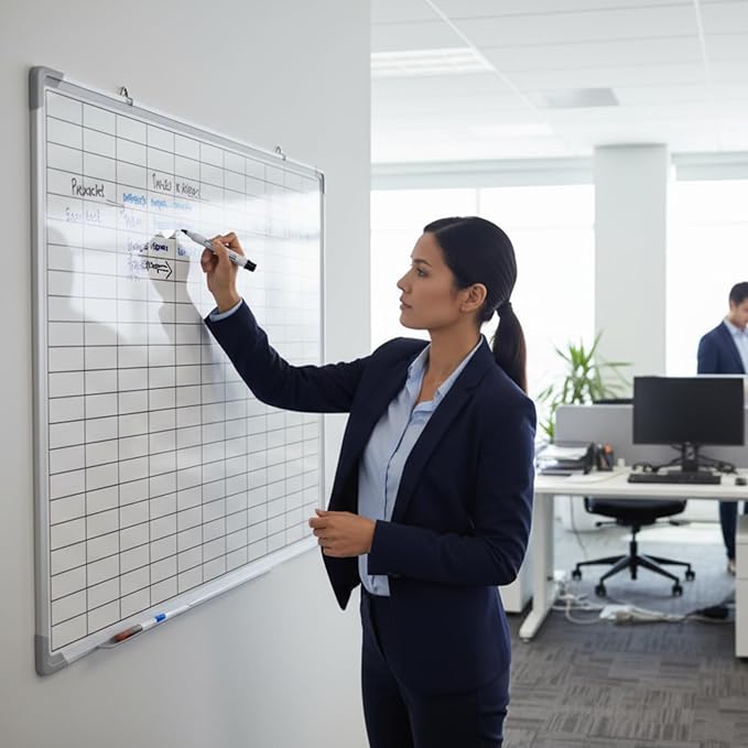 Lined Whiteboard Blank Grid Aluminum Frame Dry Erase Board Reusable Wall Mounted Board for Scheduling, to Do Lists Weekly Planning Home Work(36 x 24 Inch,Whiteboard with Grid)