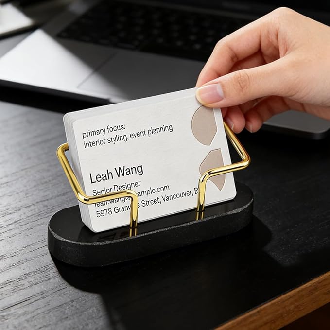 Qirvaten 2 Pieces Business Card Holder for Desk, Modern Business Card Display Stand, Gift Cards Organizer, Postcard Holder for Office, Reception, Desktop