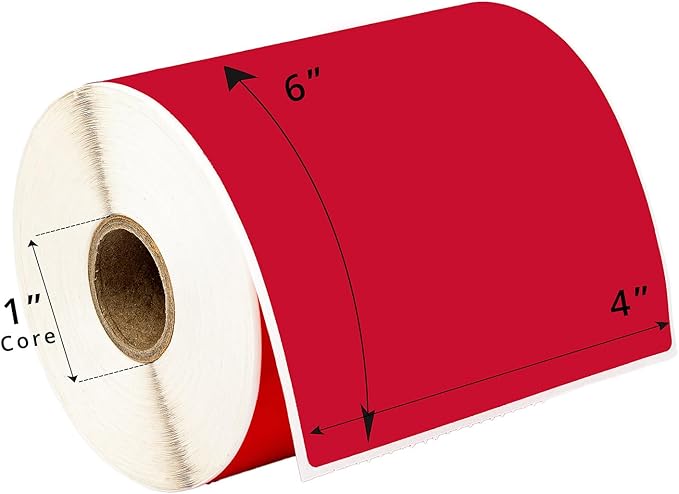 HOUSELABELS 4" x 6" Red Shipping Labels on 1" Core Compatible with Zebra and Rollo Printers, 40 Rolls / 250 Labels per Roll