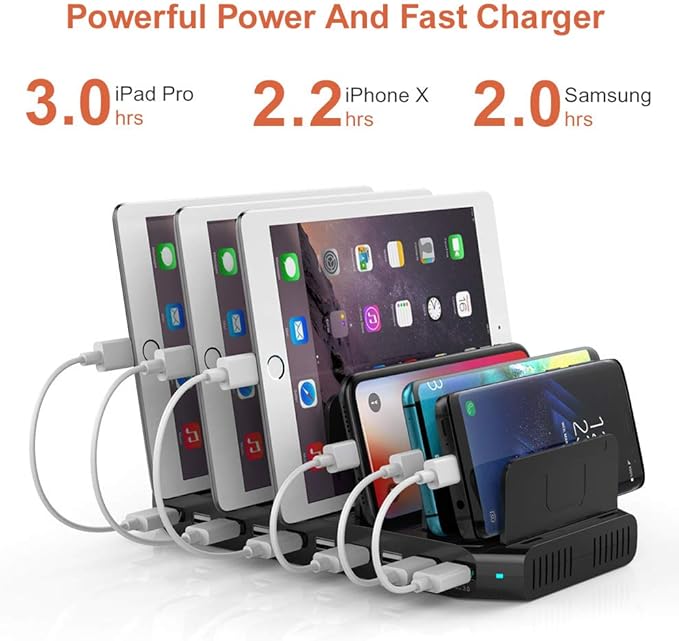 Alxum 60W 10 Port USB Charging Station Multiple Charger Station, USB Organizer Stand for iPad, iPhone Xs Max, X, 8 Plus, Samsung Galaxy, Google Pixel, LG stylo, Black (60W)