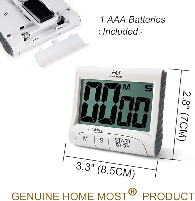 HOME MOST 3" Large Display Kitchen Timer - Digital Timer Magnetic Back Loud Alarm On A Rope- White Cooking Timers For Kitchen Teachers Students Games Kids Meetings- Sports Timers For Workouts Exercise