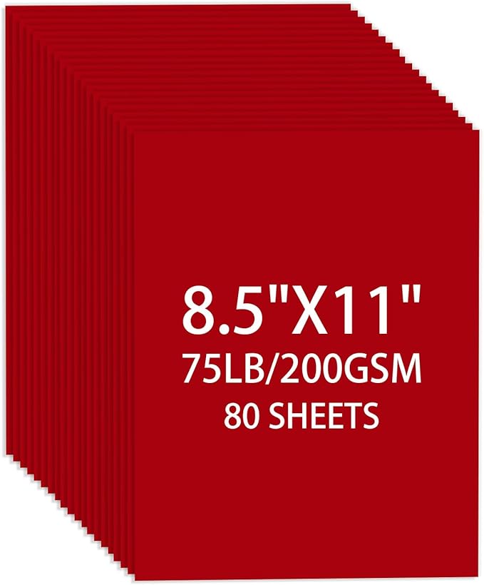 Cardstock 8.5 X 11, 80 Sheets Christmas Red Card Stock, 75lb/ 200gsm Copy Paper, Cardstock Printer Paper for Art, Drawing, Invitations, DIY Cards, Craft, Construction, School & Office Supplie