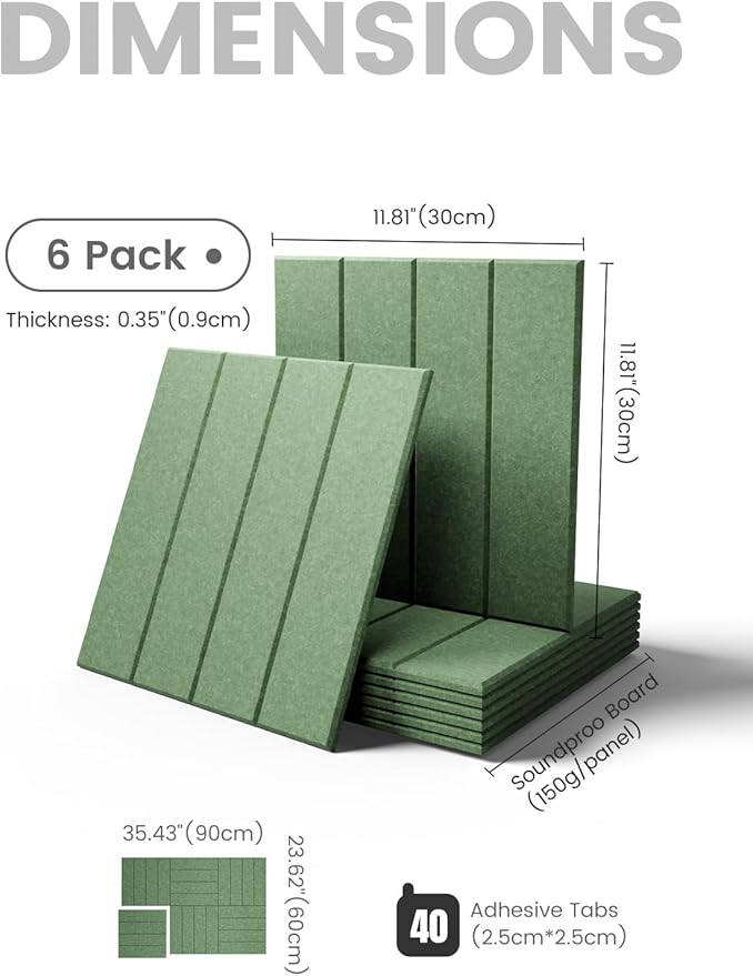 Large Felt Bulletin Board 36"x24" Cork Board Alternative - 6 Pack with 40 Safe Removable Adhesive Tabs, Cork Boards for Walls Pin Board for Home Office Classroom Felt Board-Moss Green