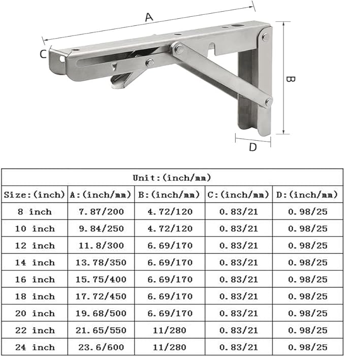 Folding Shelf Brackets, Max Load 300 lb, Heavy Duty Stainless Steel Collapsible Wall Mounted Shelf Brackets for Table, Space Saving DIY Bracket, Pack of 2 (2, Foldable 12")