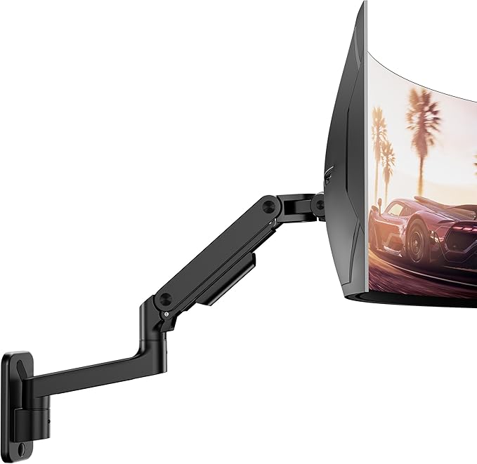 ARES WING Wall Mount Monitor Arm for 17-49 Inch Ultrawide Screens, Heavy Duty Single Monitor Mount Holds 44 lbs, Fully Adjustable Gas Spring Wall Mount, 75x75/100x100 VESA Mount, Black