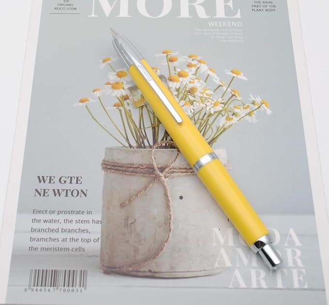 JINHAO 20 Press Fountain Pen, Retractable Capless Resin Pen with Ink Converter (F Nib 0.5mm, Lemon Yellow)