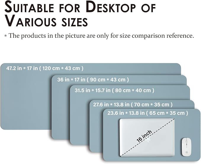 Leather Desk Mat - Small Non-Slip PU Desk Pad for Office and Home - Desk Organization and Accessories - Ideal for Large Mouse Pad and Small Desk Mats on Top of Desks (Light Blue,23.6"x 13.8")