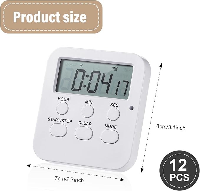 Weewooday 12 Pcs Digital Kitchen Magnetic Timer Bulk Classroom Count up Countdown Timer Large Digits Egg Loud Alarm Cute Desk Stopwatch for Teacher Kids Cooking Office(White,Cute Style)