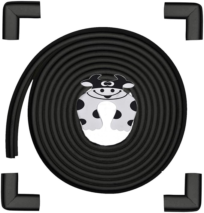 Baby Proofing Edge and Corner Guards, (16.4ft Edge + 4 Corners) Safety Furniture Bumper, Baby Corner Protector for Fireplace, Table, Stair, Cabinet, 3M Adhesive, Black