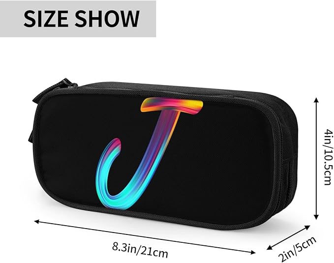 Pazacon Cute Initial Pencil Case for Kids Students, Large Capacity Pencil Pouch for Boys Girls, Letter Design Pencil Box Pen Bag Office Stationery Organizer, Rainbow Letter J
