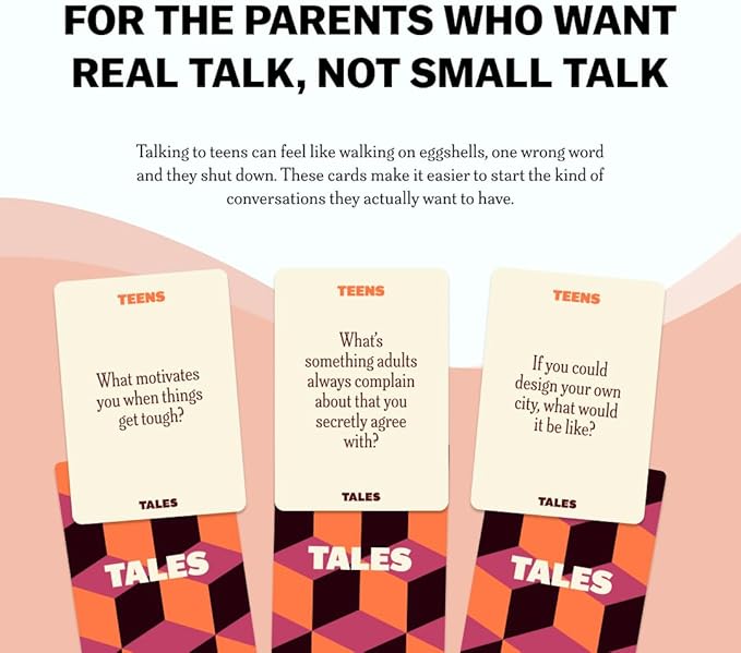 TALES Conversation Cards, Teens Edition 150 Count, Fun Family Games for Teens, Perfect for Dinners, Road Trips, Classrooms & Game Nights, Gifts & Gatherings, Conversation Starters to Spark Creativity