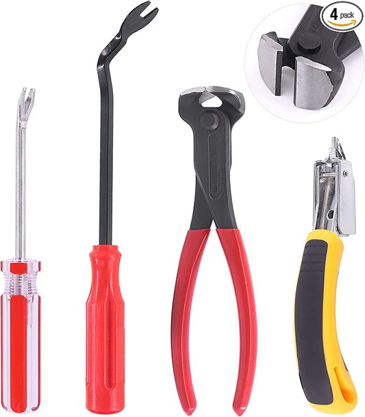 Mardatt 4Pcs Nail Puller and Staple Remover Tool Set, 7" End Cutting Pliers, Staple Puller, Tack Lifter, Fastener Remover for Furniture Floor Wall Car Photo Frame