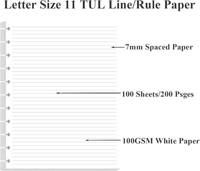 Letter Size Discbound Refill Paper, 11 Disc Paper Refill for Note-Taking System Discbound Planner, 100Sheets / 200Pages Discbound Paper, 100gsm, White, 8.5'' x 11''