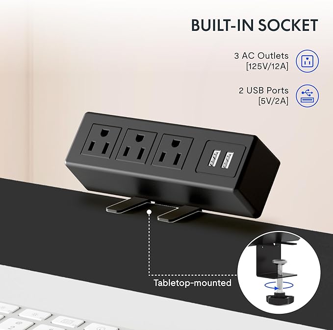 FLEXISPOT EN2 Whole-Piece Standing Desk with Clamp Power Strip, 48 x 30 Electric Stand Up Height Adjustable Desk with Cable Management (Black Frame + 48" Marble Gray, 2 Packages)