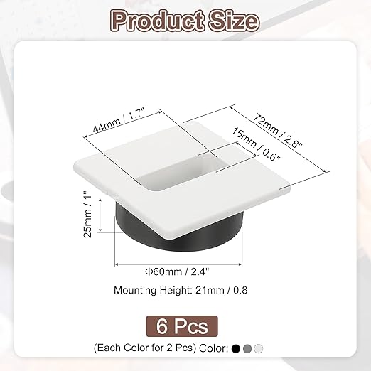 PATIKIL 2.8inch Desk Grommet, 6Pcs Cable Grommet Wire Management Cable Hole Cover Cord Organizer for Office Home Table Countertop, White Silver Grey