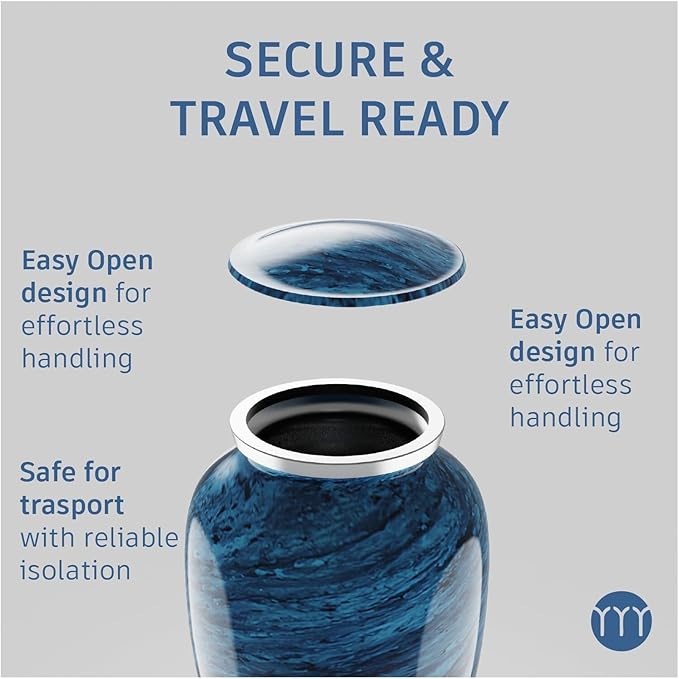 Handcrafted Urn for Ashes Adult Male and Female - Cremation Urns for Human Ashes Adult Man and Woman - Decorative Funeral Urns - Memorial Urn with Artistic Teal- Includes Velvet Bag - Large