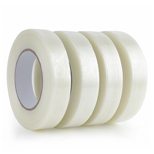 Lichamp Mono Filament Strapping Tape, 4 Roll 1 Inch x 60 Yards 5.9 Mil Transparent Fiberglass Tapes, Reinforced Packing Tape