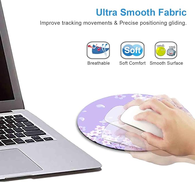 IMAYONDIA Cute Purple Mouse Pad Small, Floral Flower Round Mouse Pads, Sakura Cherry Blossom Mousepad, Aesthetic Desk Decor, Anti Slip Rubber Base Mice pad for Computer Office Girl, 7.9 x 7.9 Inch
