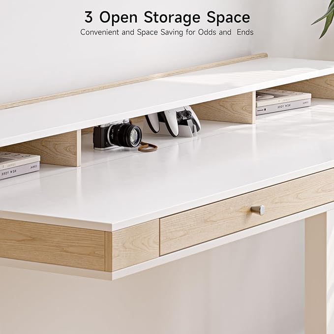 ONBRILL Standing Desk with Drawers, 63x23.6 Inch Electric Stand Up Desk with Storage Shelf and Memory Controller, Sit Stand Desk Adjustable Height from 28-46 Inch for Computer Workstation, White