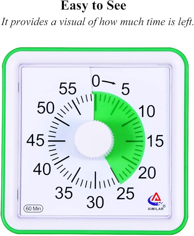 AIMILAR 60 Minute Visual Timer - Silent Timer Time Management Tool for Classroom or Meeting Countdown Clock for Kids and Adults Green