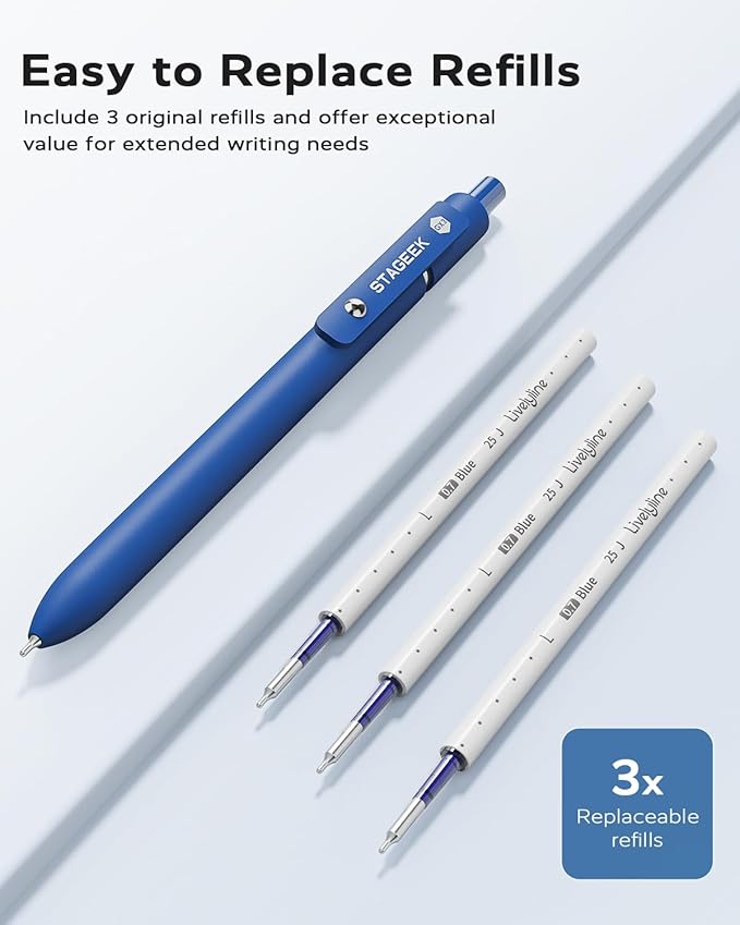 STAGEEK Blue Gel Pens, 6Pcs Quick Dry Blue Ink Pens with 3 Extra Refills, Fine Point Retractable Smooth Writing Pens for Journaling, Office, Note Taking, School Supplies, Nurse Aesthetic(Blue)