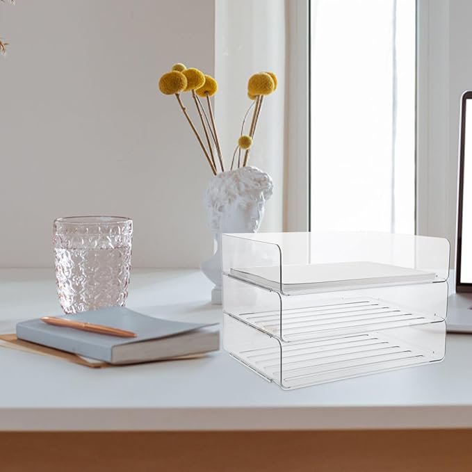 COHEALI Stackable Desk Organizer Tray Transparent Wide Paper Holder for Office Desktop Storage Pet Material Document Organizer for Classroom and Home Use