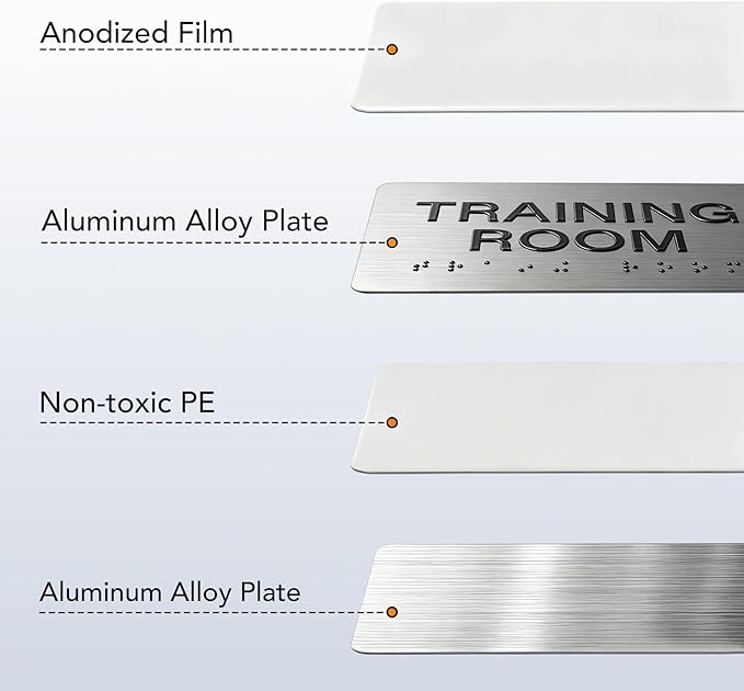 TRAINING ROOM Signs with Raised Text & Grade 2 Braille, Brushed Aluminum/Silver Finish Easy Install with Double-Sided Tape, ADA Compliant Custodian Door Sign for Businesses & Offices