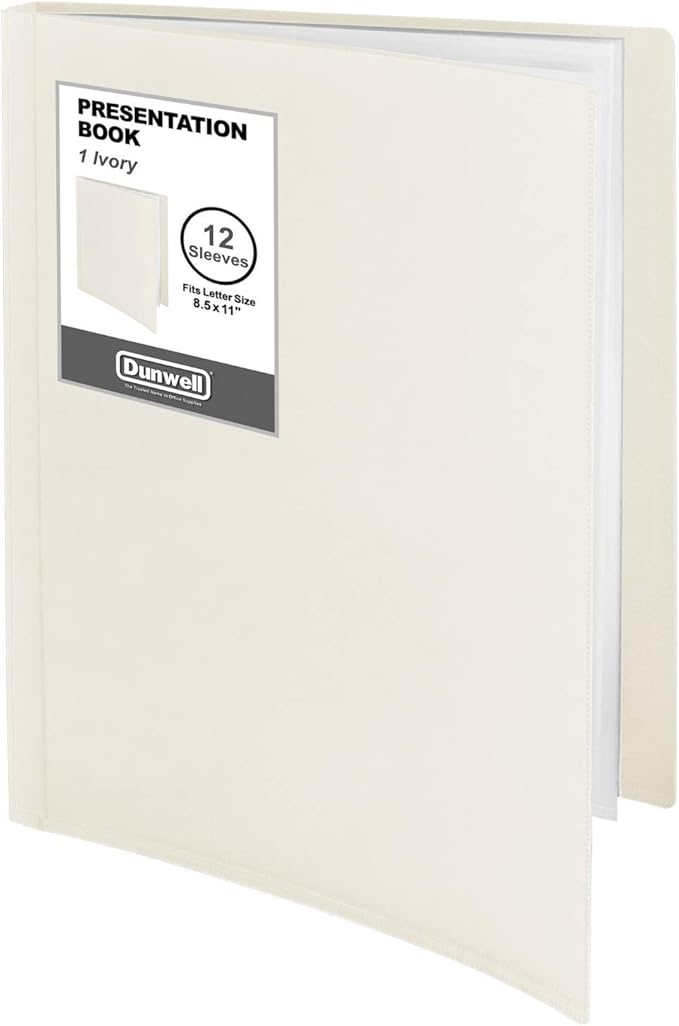 Dunwell Presentation Binder 12-Pocket, Displays 24 Pages, 8.5x11 Portfolio Binder with Plastic Sleeves, Storage and Organizer for Documents, Certificates, Projects, Photos (Ivory)