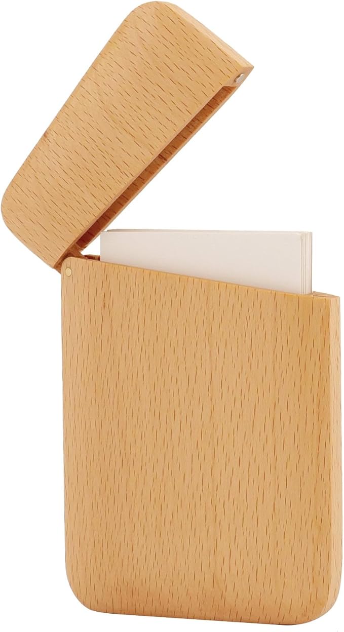 Yookin Wood Business Card Holder Wooden Magnetic Business Card Case Portable Simple (Beech Wood)