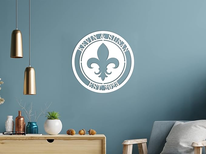 Personalized Fleur De Lis Metal Ring Sign Last Name Sign Monogram Wall Decor Personalized Signs for Home Custom Name Sign Metal Monogram Name Sign Family Established Signs Monogram Sign