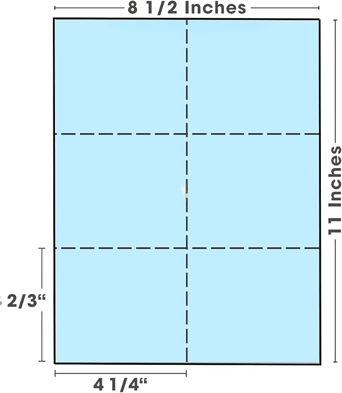 Limited Papers (TM) 8.5x11 Perforated Paper, 20/50 Pound, 75 GSM, Variety of Perforation Sizes and Colors, for Forms, Tickets, Postcards, Business Cards. (White, 6 up)