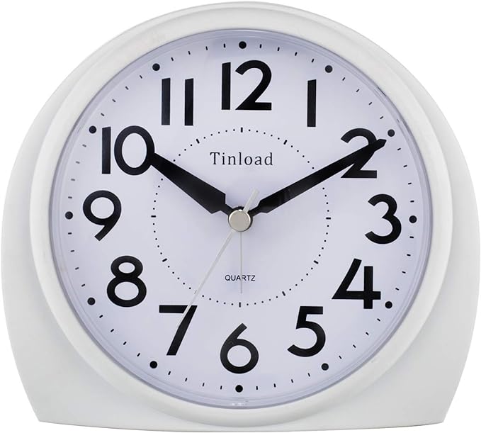 Tinload 5.5" Large Analog Alarm Clock Silent Non Ticking, Gentle Wake, Beep Sounds, Increasing Volume, Battery Operated Snooze and Manual Light, Easy Set,White(Best for Elder)