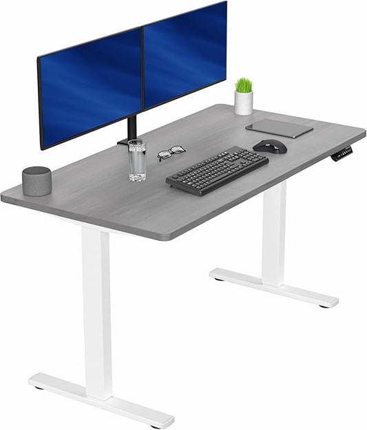 VIVO Electric 55 x 28 in Standing Desk, Memory Height Adjustment, 1B Series, Holds 220 lbs, One-Piece Dark Gray Top, White Frame, DESK-KIT-1W55G