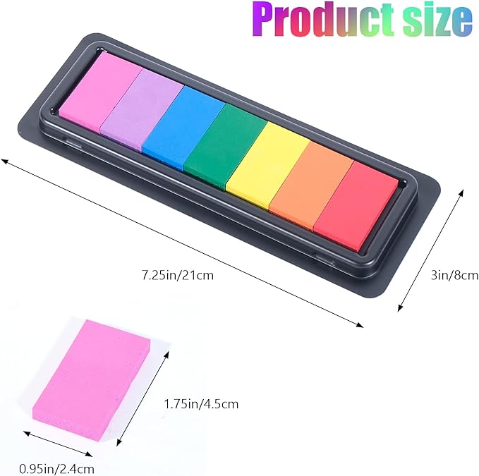 CraftyManor 7 Rainbow Colors Washable Stamp Pad Finger Paint, Latex Foam Washable Finger Print Ink Pads for Clothing Stamp, Letter Stamps…(1PCS)
