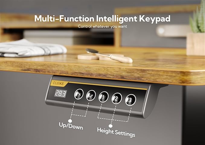 Claiks Standing Desk with Drawers, Adjustable Stand Up Electric Small Standing Desk Adjustable Height with Storage Shelf and Splice Board, 40 Inch, Rustic Brown