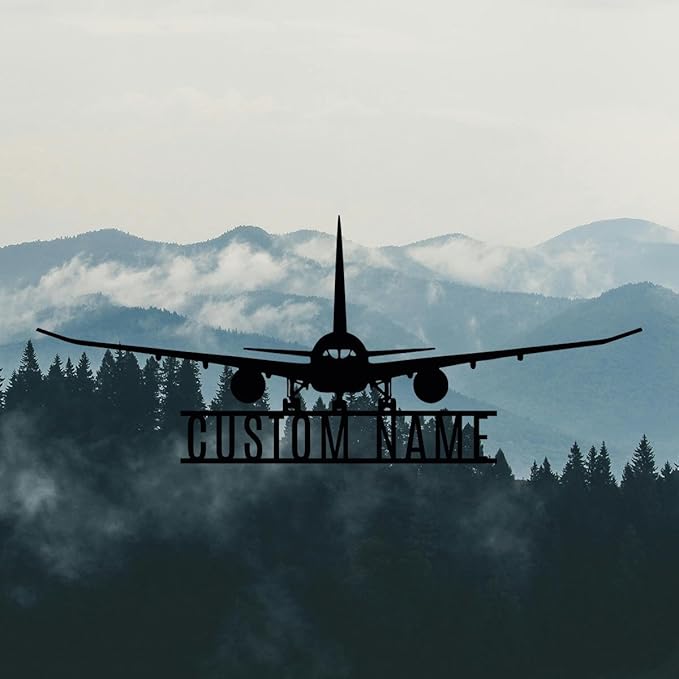 Personalized Metal Airplane Wall Art, Airplane Name Sign, Customized Pilot Name Sign, Airplane Hangar Sign Decor, Aviation Home Office Decor, Large Outdoor Decor, Pilot Gifts, Aircraft Lovers Gift