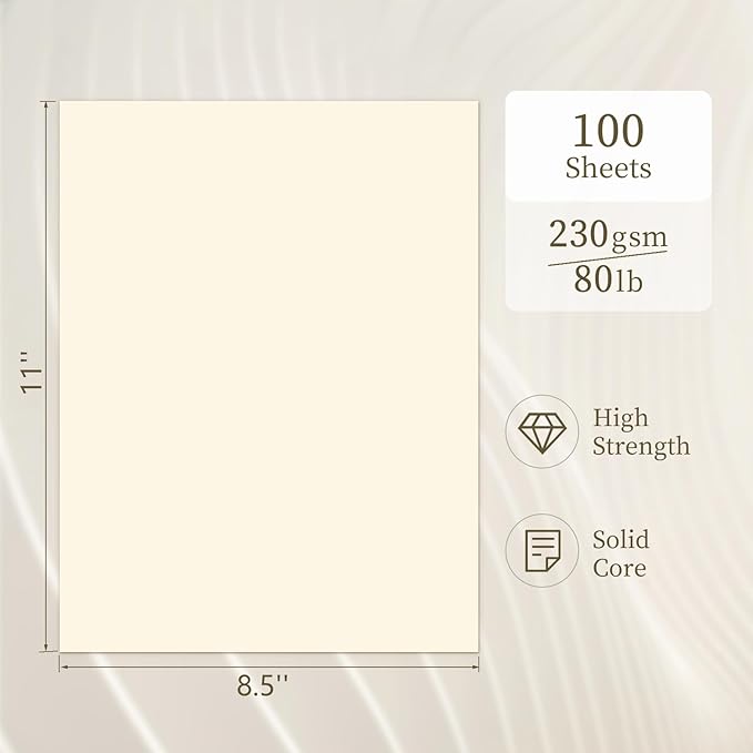 Ivory Cardstock 8.5 x 11, Cream Cardstock 80lb 100 Sheets, GIGYES Card Stock Printer Paper, Certificate, Wedding Invitations, Menus, Poster, DIY Card