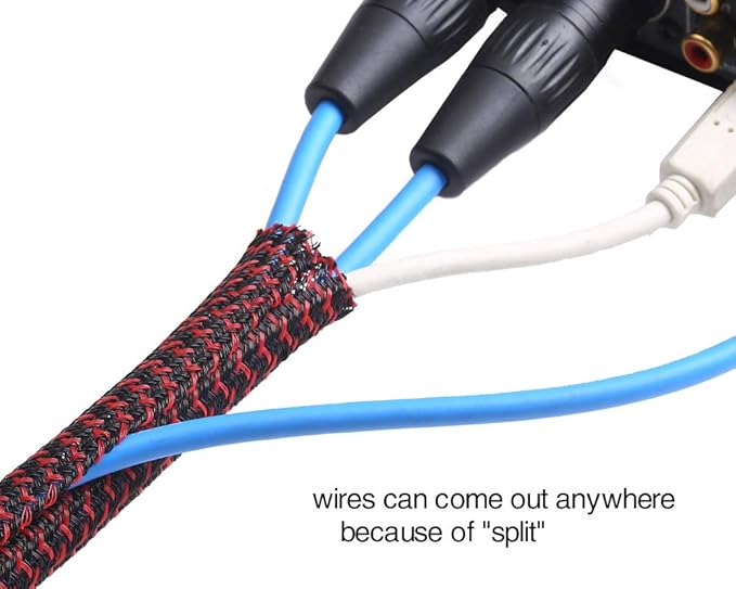 Alex Tech 25ft - 1 inch Cord Protector Wire Loom Tubing Cable Sleeve Split Sleeving For USB Cable Power Cord Audio Video Cable – Protect Cat From Chewing Cords - Blackred