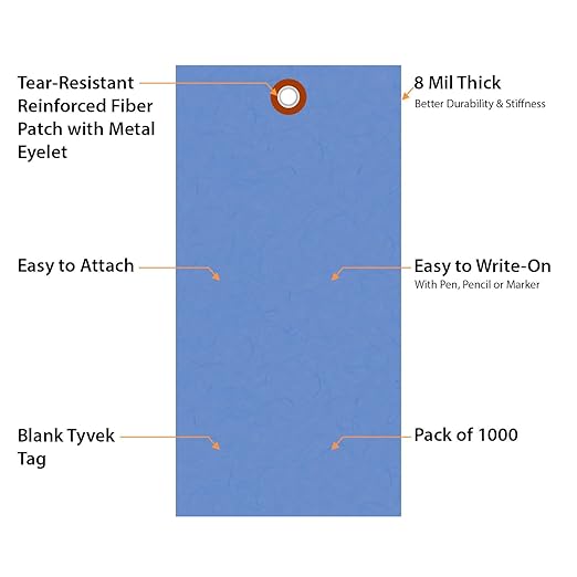 SmartSign (Pack of 1000) 6.25 x 3.125 inch “Blue” Blank Tyvek Shipping Tags with Metal Eyelets, Size #8, 8 mil Thick Tyvek, Made in USA