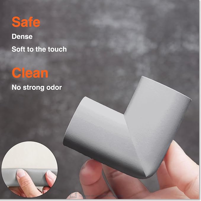 Roving Cove HeftyFit Edge Corner Protector Baby Proofing (Large 18ft Edge 8 Corners), Heavy-Duty, Soft NBR Rubber Foam, Furniture Fireplace Safety Bumper Guard, 3M Adhesive, Stone Grey