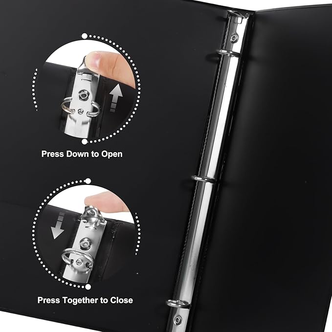CIXILDTS 1-inch Round Ring Binder, Durable 1" 3 Ring Binder Fit Letter Size Paper, Black, 36-Pack