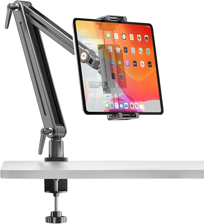 Portable Monitor Stand Desk Holder- Large Clamp support up to 12.9 14.6 15.6 18.5 inch 360° Rotating Base Swivel Tall Desk Arm Mount for iPad Pro/Mini/Air/Surface Strong Bearing Weight over 5.5lbs
