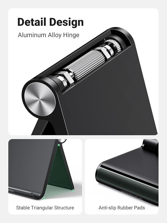 UGREEN Tablet Stand Holder Adjustable Portable Desktop Dock Office Compatible with iPad Pro 11 9.7 10.5 Air Mini 5 4 3 2 iPhone 17 16 15 14 13 12 Black