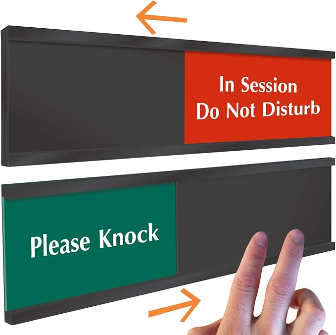 SmartSign In Session Do Not Disturb/Please Knock Slider Door Sign for Training, Office, Therapist, Conference | 2.25" x 10" Plastic Black, Made in USA