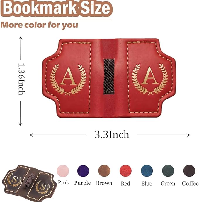 Personalized Mark Bookmark with Pen Holder, Leather Magnetic Book Marker 26 Letters,Custom Initials Page Marks, Gifts for Book Lovers Readers Men Women (Pink, S)