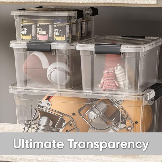 Superio Clear Storage Boxes with Lids, 3.4 Quart Plastic Container Bins for Organizing, Stackable Crates, BPA Free, Non Toxic, Odor Free, Organizers for Home, Office, School, and Dorm