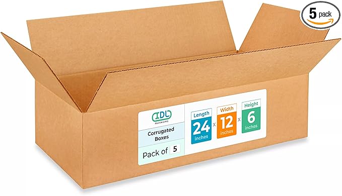 Large Shipping & Moving Boxes 24 x 12 x 6 inches (5-Pack) - Extra Strength 200 lb vs Regular - Corrugated Heavy Duty Moving Boxes - Strong Large Shipping Box - IDL Packagingby IDL Packaging