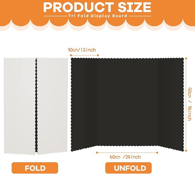 Henoyso 8 Pcs 36 x 48 Inch Black Trifold Poster Board Large Tri Fold Presentation White Display Board Foldable Paperboard for Science Fair School Business Project Exhibition