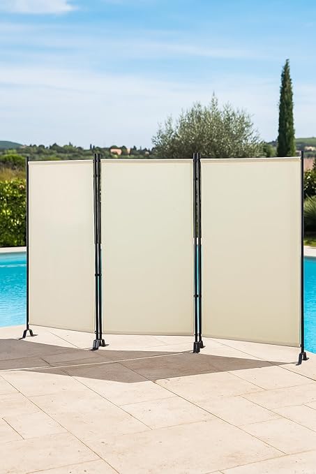 Proman Products - Galaxy Section Divider, Water Repellent Fabric Room Divider with Black Powder Coated Metal Frame for Indoors or Outdoors (Beige)