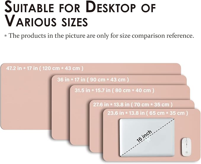 Leather Desk Mat - Non-Slip PU Pad for Office & Home - Organization Accessory - Ideal for Large Mouse Pad & Desk Mat (Pink, 36"x 17")